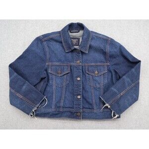 Abercrombie & Fitch Denim Trucker Jacket Women XL Blue Distressed